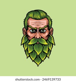 illustration of a man with a green hops beard