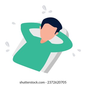 Illustration: A man in a green shirt lying on his back daydreaming. Simple, minimalist, clean design with a flat style and a calming green color palette.