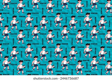 Illustration man in the gym, man doing exercises, athlete, carrying weight, pattern, with the text focus