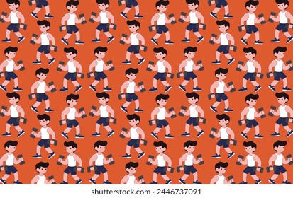 Ilustración hombre en el gimnasio, hombre haciendo ejercicios, atleta, llevando peso, patrón