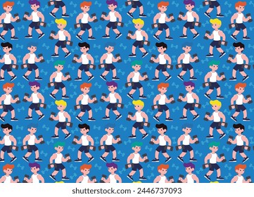 Illustration man in the gym, man doing exercises, athlete, carrying weight, pattern