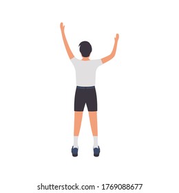 Illustration of man with hands up under. Vector illustration in flat style