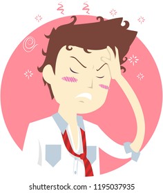 Illustration of a Man with Hangover Holding His Forehead Because of Headache