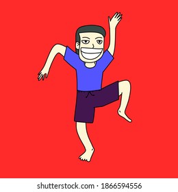 Ilustración del hombre feliz y bailando con fondo rojo