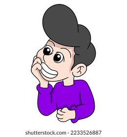 illustration of a man with a happy pensive face imagining getting a discount. vector design illustration art