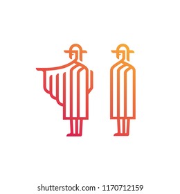 Illustration of a man in a hat and cape, linear art
