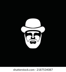 Illustration Man with a hat, Italian Mafioso Face on black background.