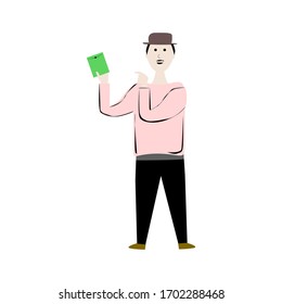Illustration man with hat showing document . illustration people . good for business