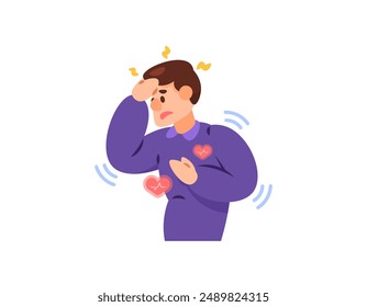 illustration of a man having a panic attack. feeling excessive fear and anxiety. the heart beats fast or fast and the body trembles. mental health disorders. flat style character design. graphic