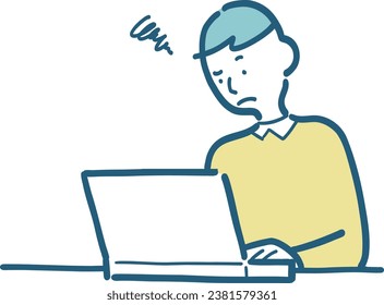 Illustration of a man having trouble in front of a computer