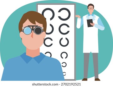 Illustration of a man having a vision test at an ophthalmologist