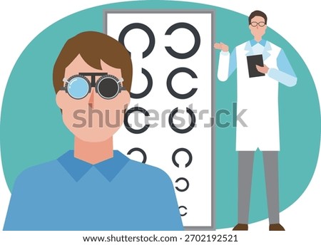 Illustration of a man having a vision test at an ophthalmologist