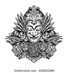 illustration of man head hand drawn with flower vector 
