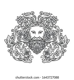 illustration Of Man Head With Mustache And Leaf Plant Surrounding In The Head Vector