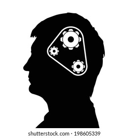 illustration of man head silhouette with cogwheels in his head