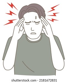 Ilustración de un hombre con dolor de cabeza, dolor de cabeza de tipo tensión