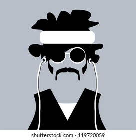   illustration of man with headband and earphones
