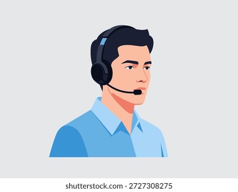 Ilustração de um homem com fone de ouvido e microfone
