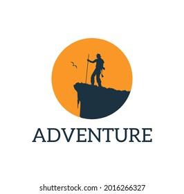 illustration of a man hiking for adventure logo