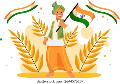 Illustration of A Man Hold India Flag