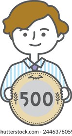 Illustration of a man holding a 500 yen coin in his hand