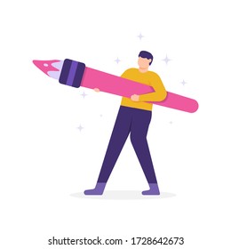 illustration of a man holding a brush. the concepts of employees are creative and innovative, full of ideas, good and smart. flat design. can be used for elements, banners, landing pages, UI.