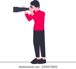 ilustración de un hombre sosteniendo una cámara como fotógrafo paisajista. Ilustración del vector