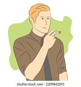 Illustration of a man holding a cigarette in flat cartoon style