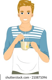 Illustration of a Man Holding a Cup of Tea