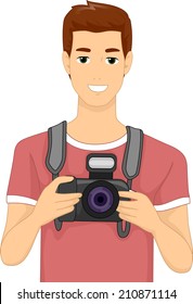 Illustration of a Man Holding a DSLR Camera