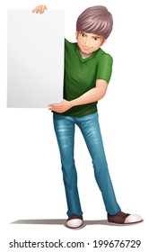 Illustration of a man holding an empty signboard on a white background