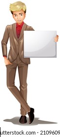 Illustration of a man holding an empty signboard on a white background