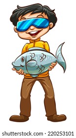 Illustration of a man holding a fish