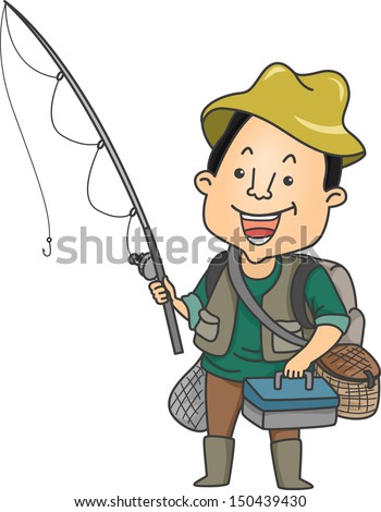 Download Illustration Man Holding Fishing Rod Carrying Stock Vector ...