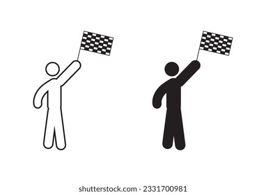 An illustration of a Man holding flag icon featuring a cartoon stick figure, depicting the thrilling and fast-paced nature of this sport. This lively and engaging icon can be utilized in a variety of 