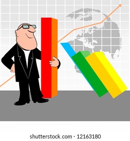 Illustration of a man holding graph blocks	