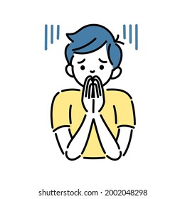 Illustration of a man holding hands and apologizing