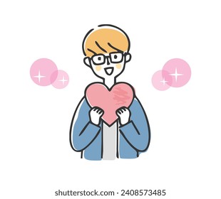 Illustration of a man holding a heart.