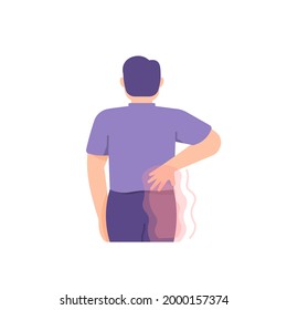 illustration of a man holding his back because he feels pain. suffering from sciatica, back pain, pain in the buttocks. pinched nerves. a person's health condition. flat cartoon style. vector design