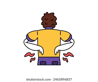 illustration of a man holding his back waist because of pain. back pain due to injury and sitting for too long. lower back pain. stiff or tense muscles. health problems. outline style character