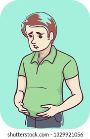 Illustration Of A Man Holding His Bloated Tummy Or Beer Belly