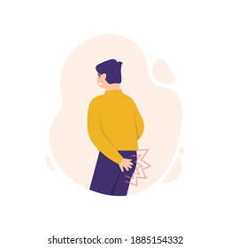 illustration of a man holding his butt in pain. people suffer from hemorrhoids, ulcers, as well as bruises or wounds on the bottom. flat style. vector design elements