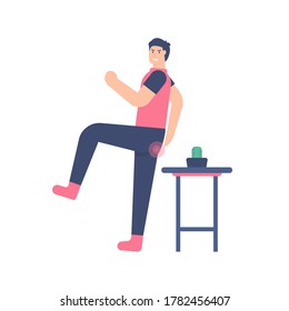 illustration of a man holding his buttocks due to illness, hemorrhoids, boils, pimples, swelling. flat design. can be used for elements, landing pages, UI, web sites.