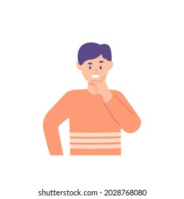 illustration of a man holding his chin because he is confused and thinking. the expression of people who are confused and thinking. flat cartoon style. vector design