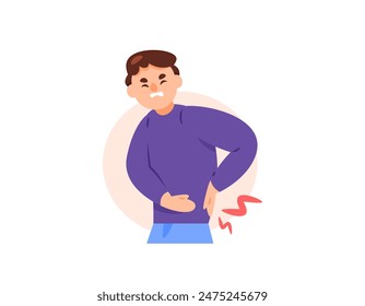 illustration of man holding his hip because of pain. hip or low back pain. symptoms, inflammation, or muscle pain. expression of pain. health problems. character illustration design. graphic elements