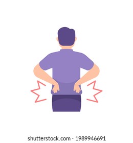 illustration of a man holding his lower back or waist. suffer from back pain, kidney failure, muscle pain, rheumatism. people affected by the disease. flat cartoon style. vector design