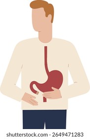 Illustration of a man holding his stomach, highlighting the digestive system. Suitable for medical or health-related content.

