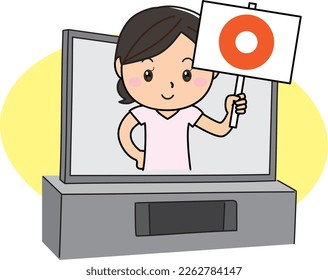 Ilustración de un hombre que sostiene una pancarta de respuesta incorrecta de una pantalla simple, grande o LCD