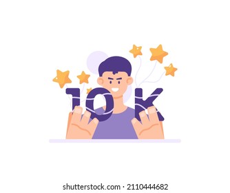 illustration of a man holding the number 10k. the concept of celebrating the party of achieving 10k followers, subscribers, buyers and sales. flat cartoon style. vector design. ui, landing page