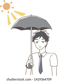Illustration of a man holding a parasol